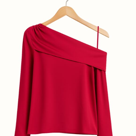 WHBM Cherry Red Off Shoulder Satin Blouse Excellent Condition Size 2 - Picture 2 of 7